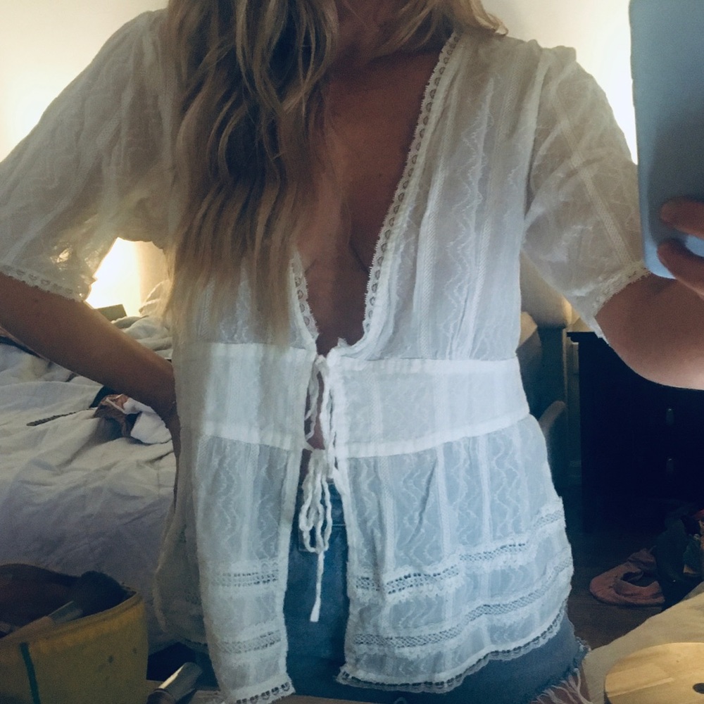 Vintage Tie Eyelet Top